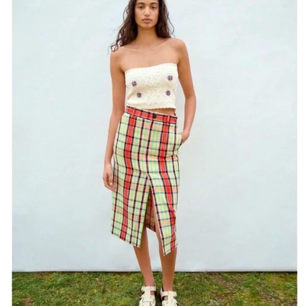 Zara Multicolor Plaid Midi Skirt medium